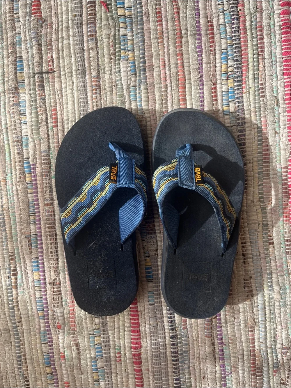 Teva Kids Navy and Yellow Webbing Flip Flops